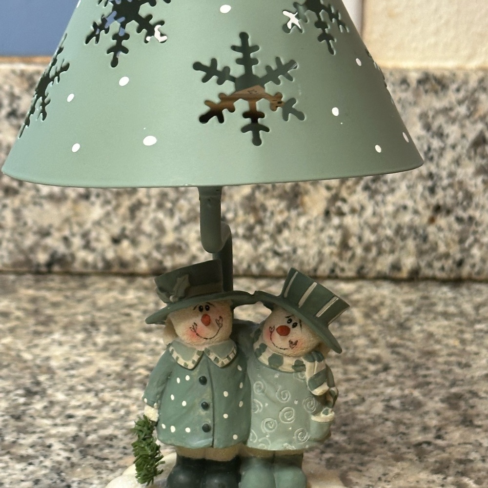 Crazy Mountain Snowman Tea Light Candle Holder - Green